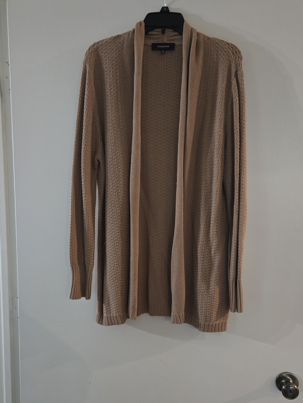 Jones New York Tan Open-Front Knit Cardigan